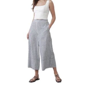 Banana Republic Blended Linen Vertical Stripe Wide-Leg Cropped Pant